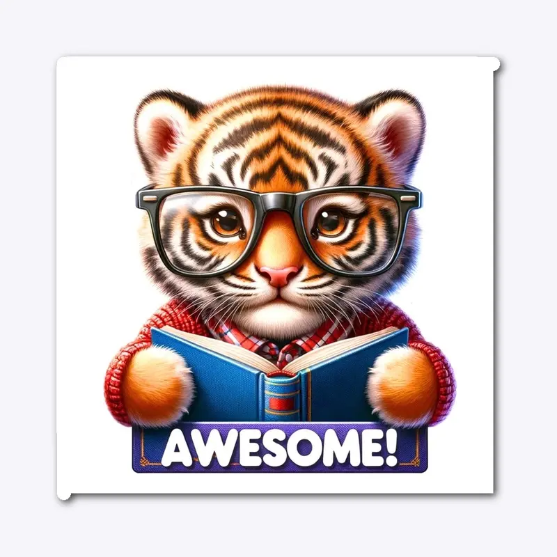 “Awesome” Studious Tiger Sticker